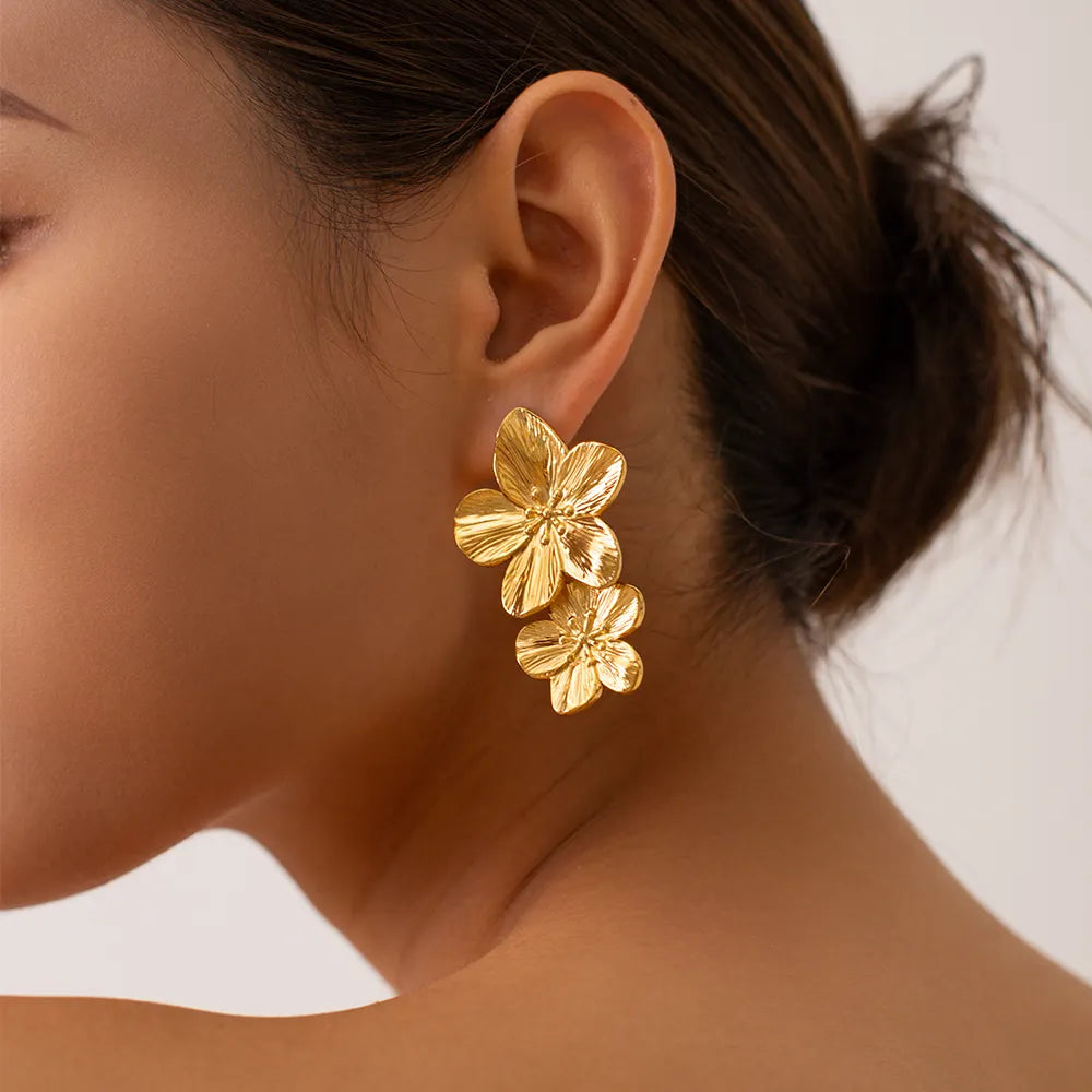 Double Flower Pendant Earrings