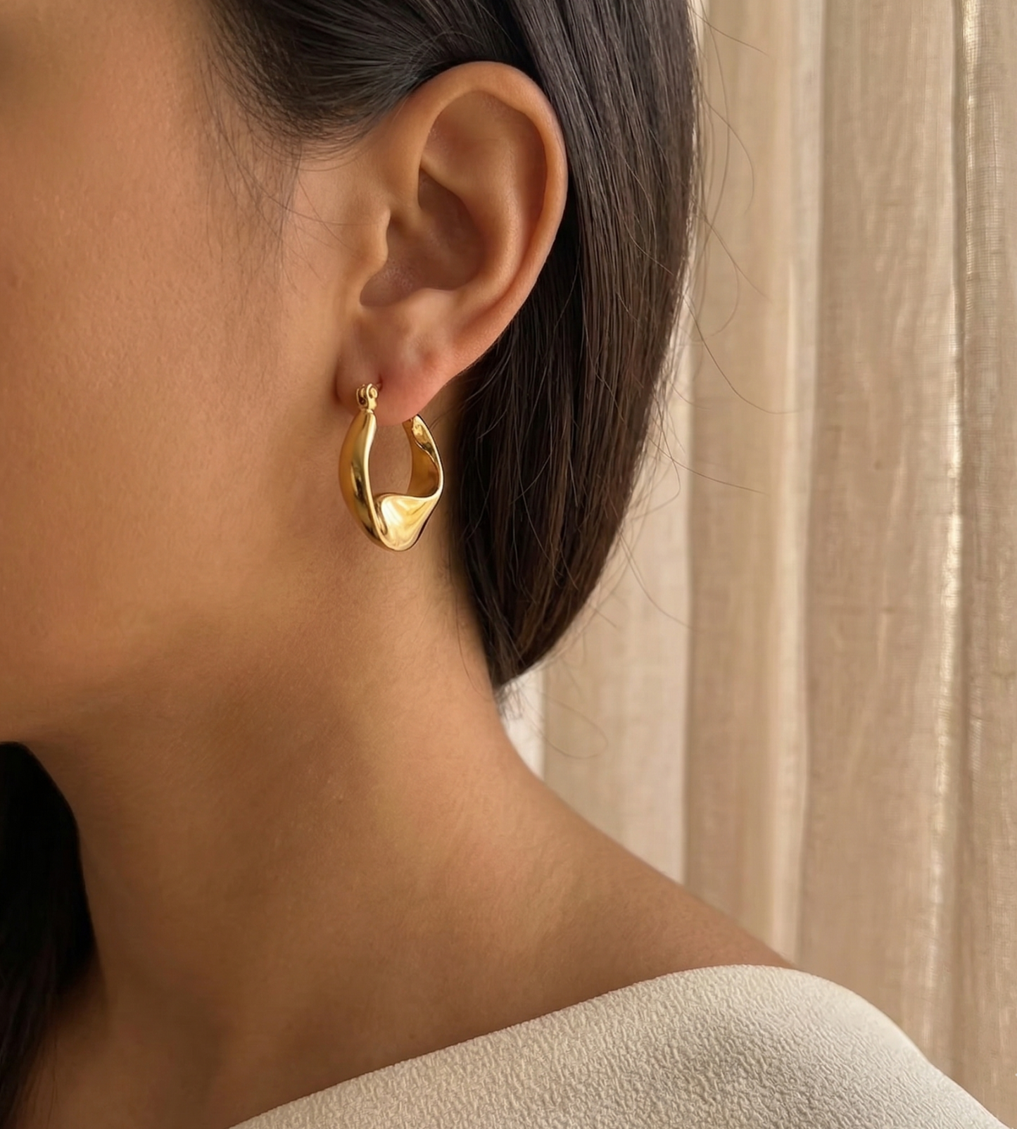 Retro Statement Uneven Gold Hoops