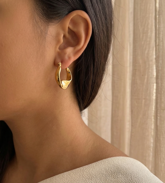 Retro Statement Uneven Gold Hoops