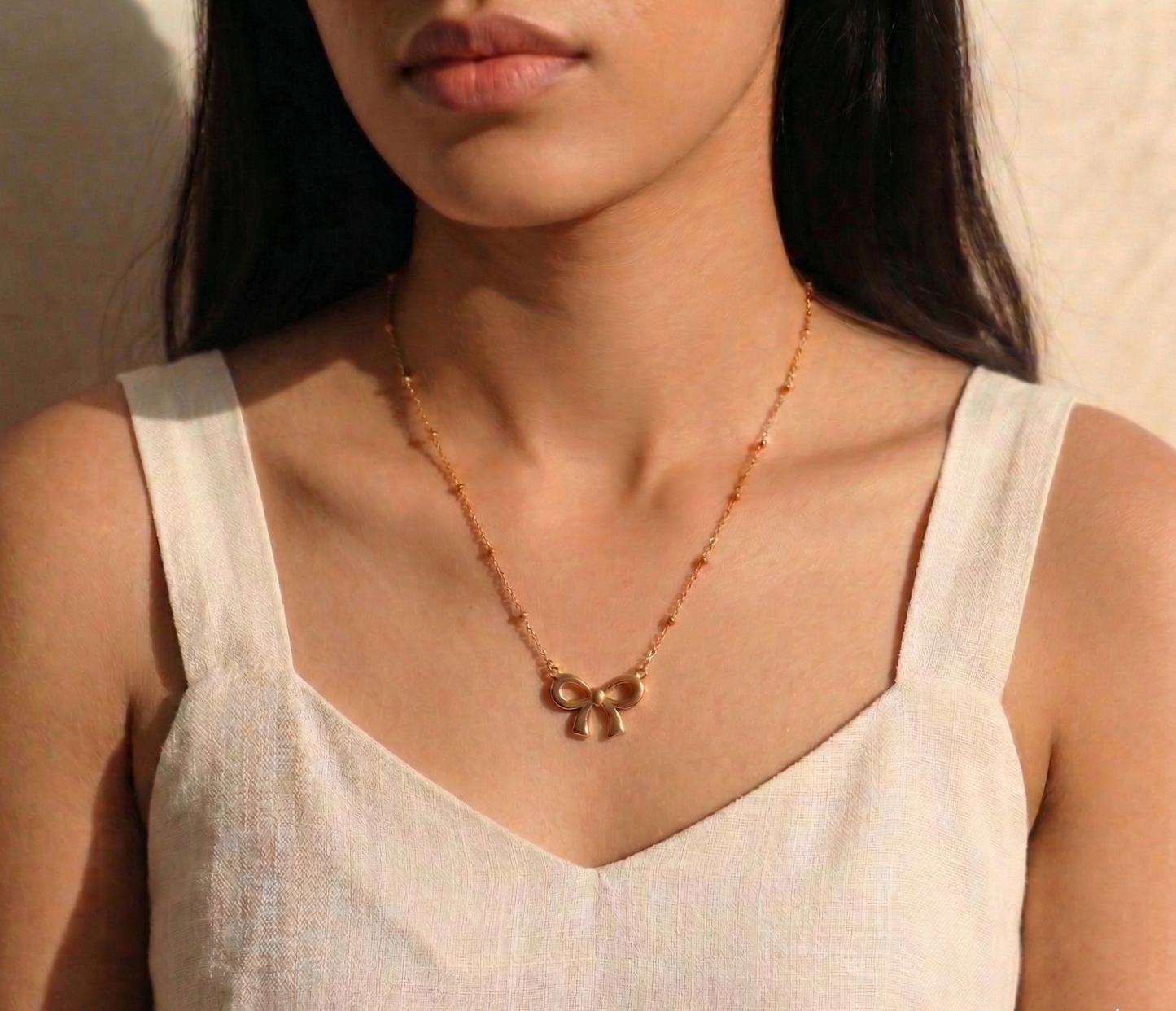 Beaded Bow Charm Necklace