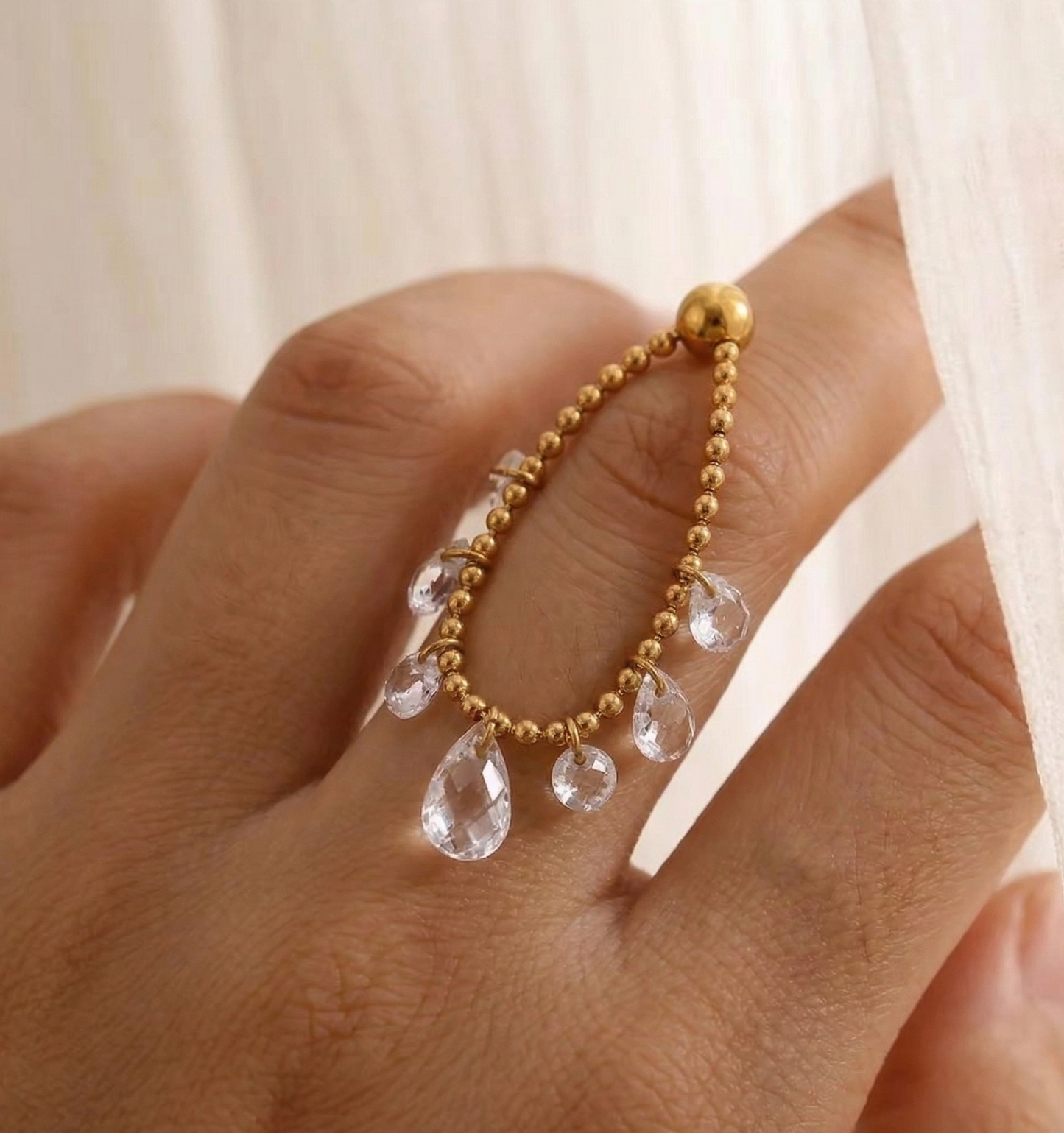 Crystal Drop Charm Adjustable Ring