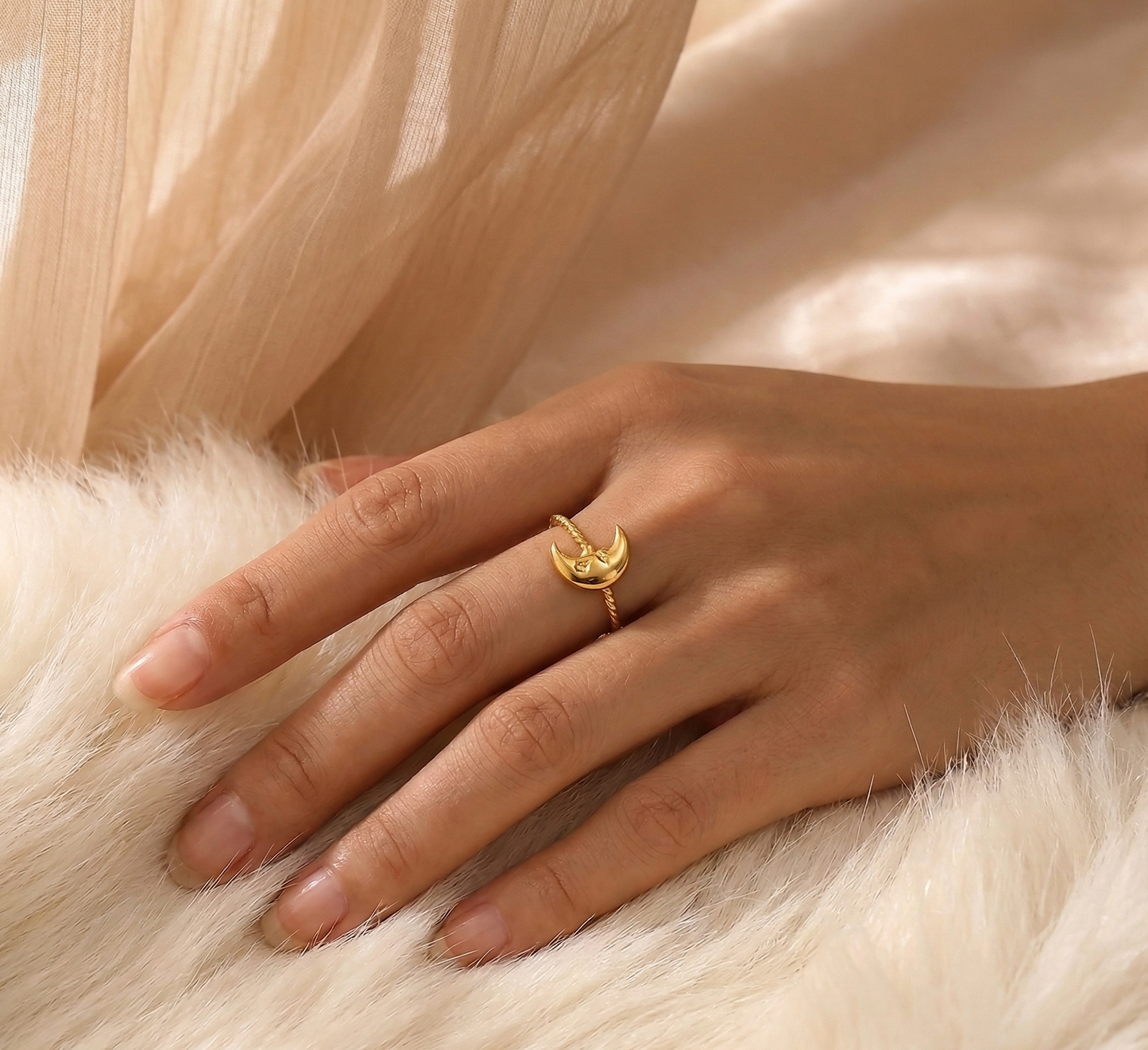 Moon Face Charm Adjustable Ring