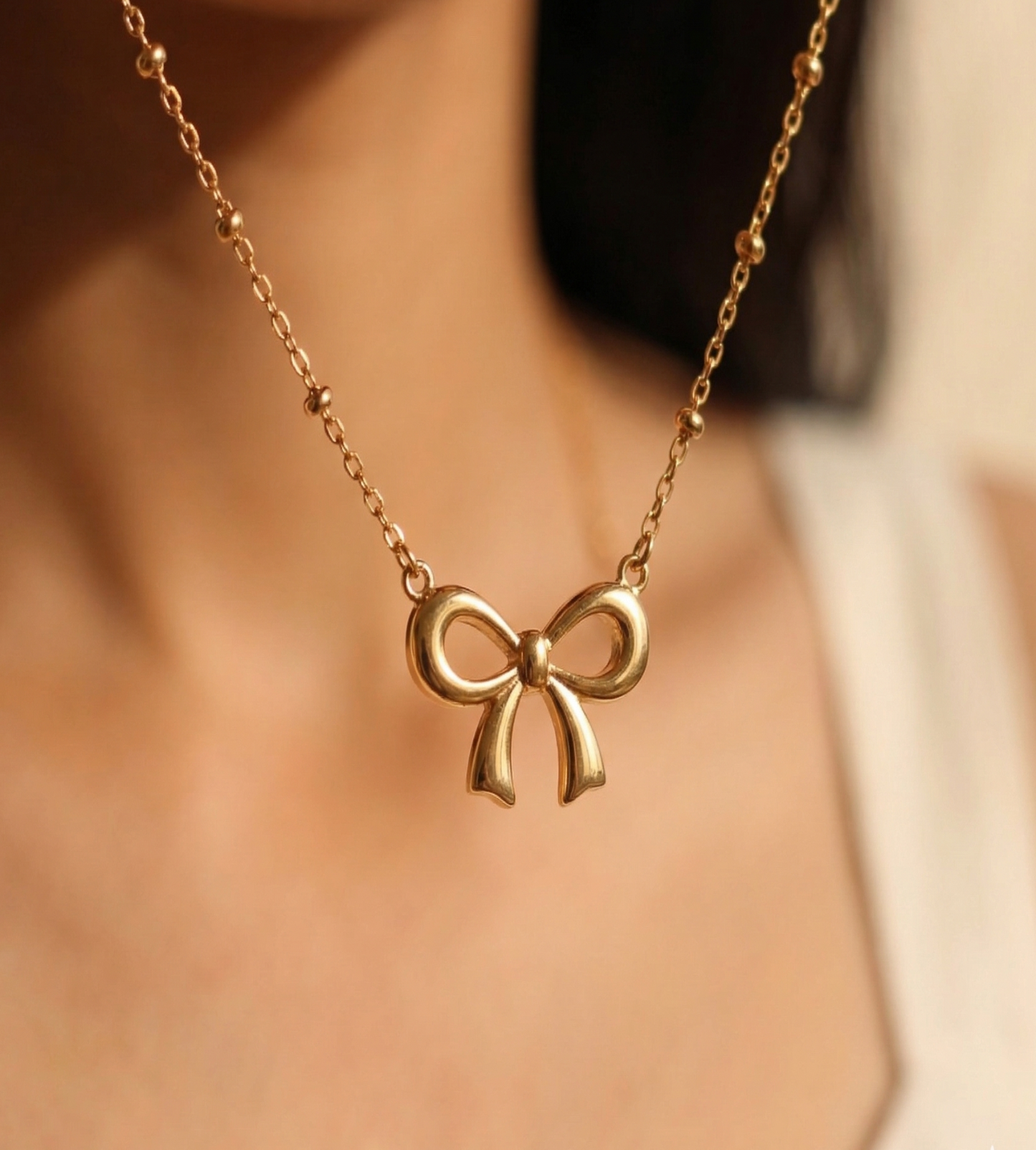 Beaded Bow Charm Necklace