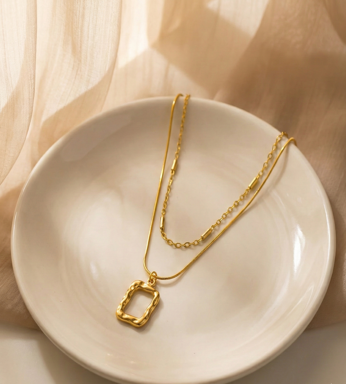 Hollow Frame Double Layered Necklace