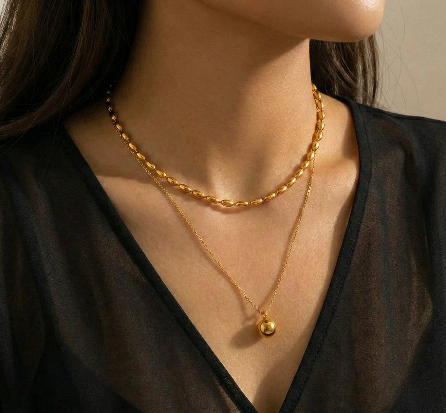 Double-Layer Ball Pendant Necklace