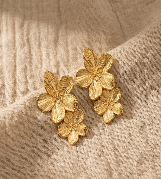 Double Flower Pendant Earrings