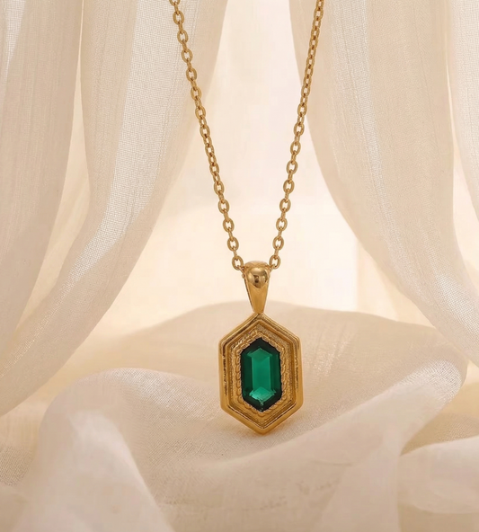 Hexagon Zircon Pendant Necklace
