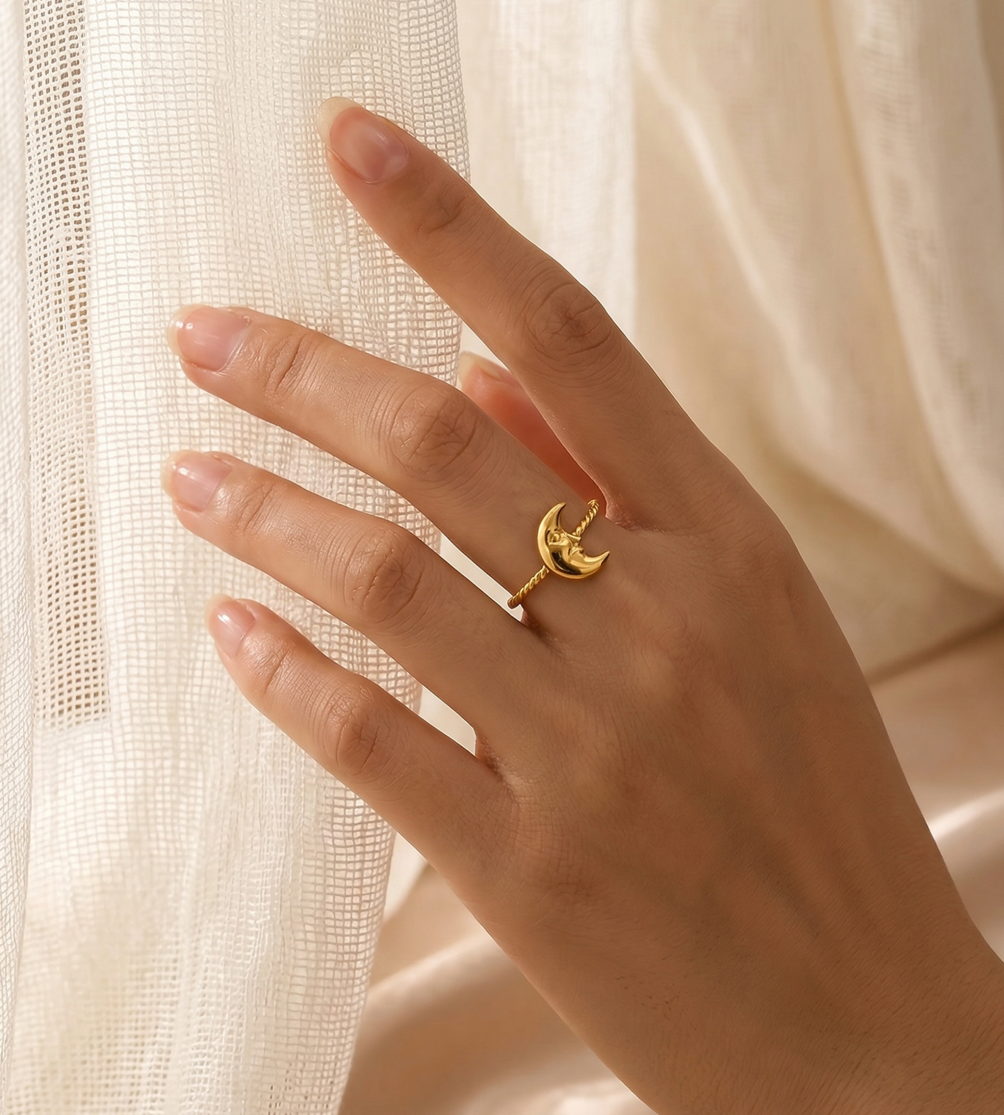 Moon Face Charm Adjustable Ring