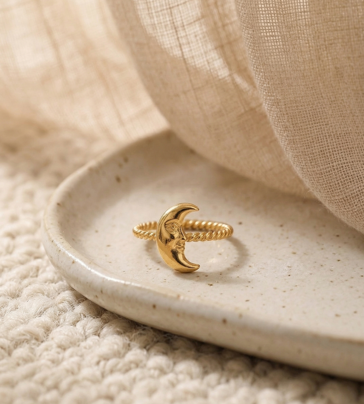 Moon Face Charm Adjustable Ring