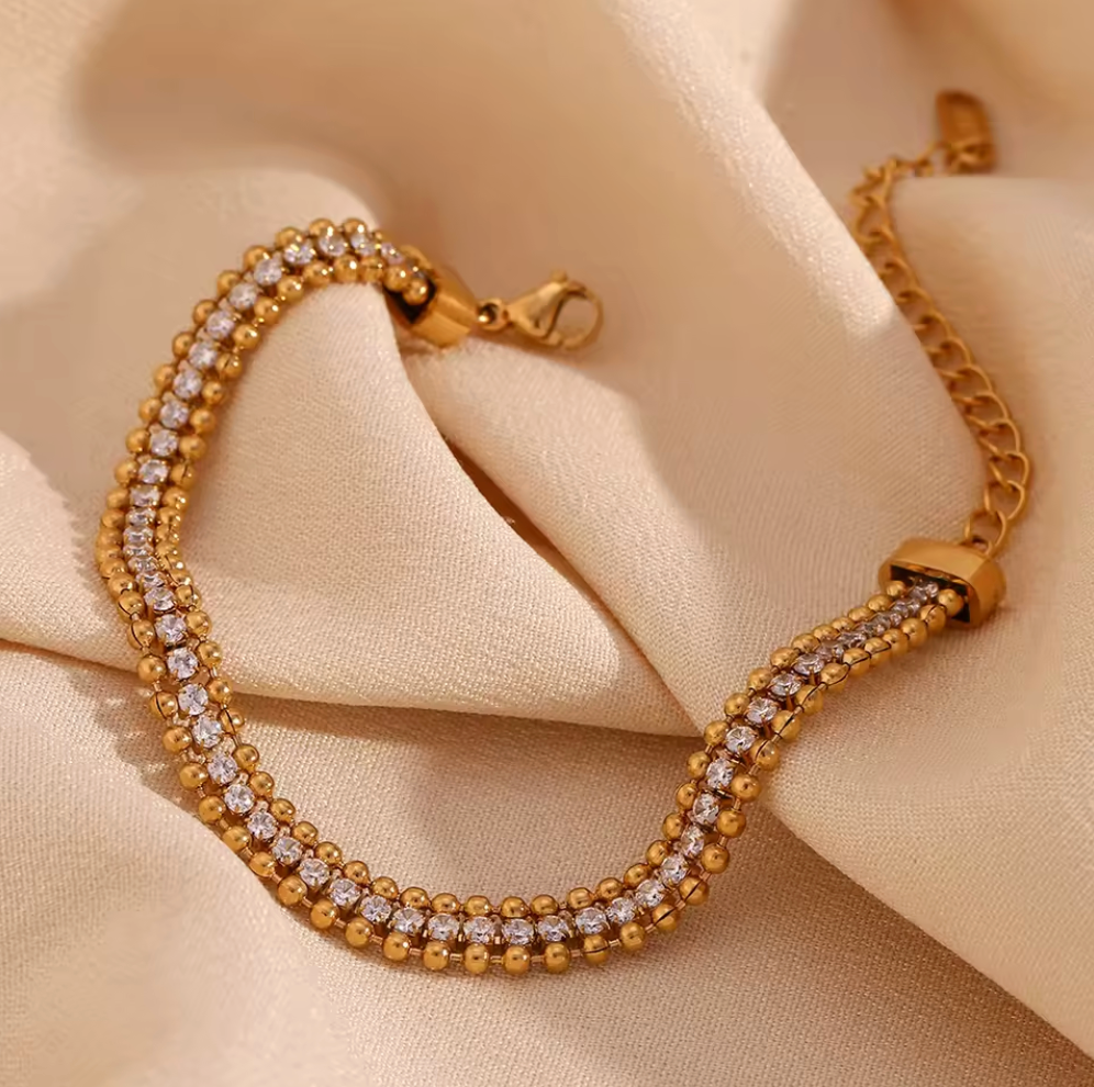 Multilayer Zircon Beaded Chain Bracelet
