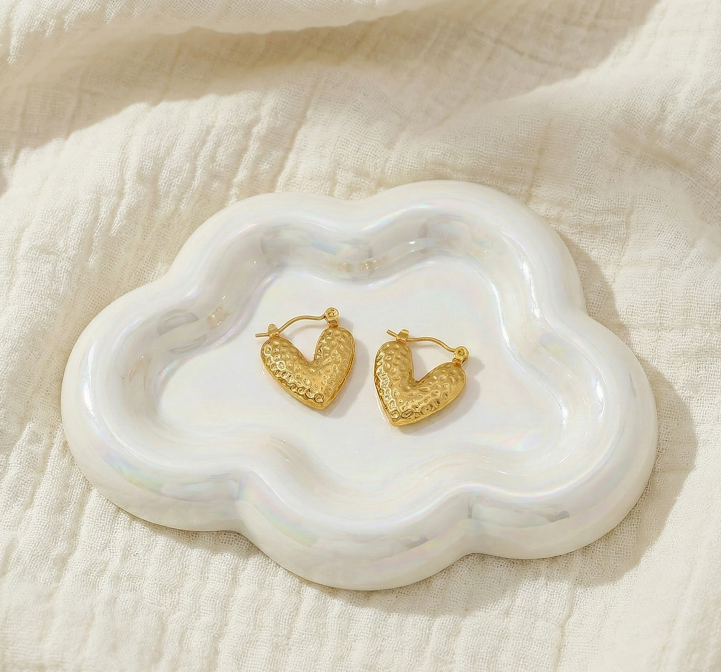 Hammered Gold Heart Hoop Earrings