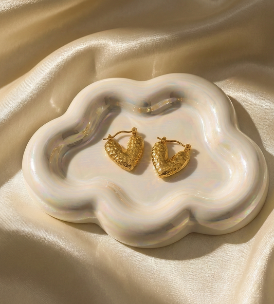 Hammered Gold Heart Hoop Earrings